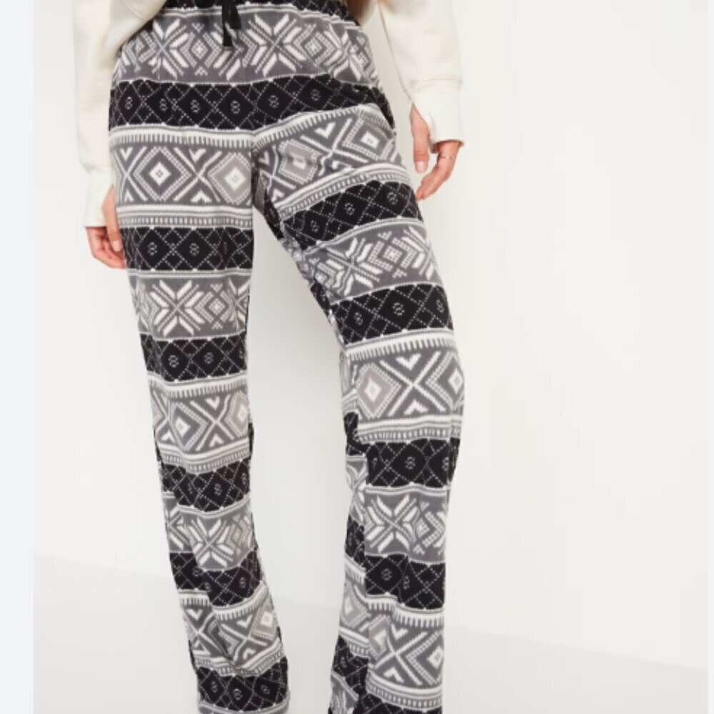 Old Navy Black & Gray Geometric Micro Performance Fleece Large Pajama Pants